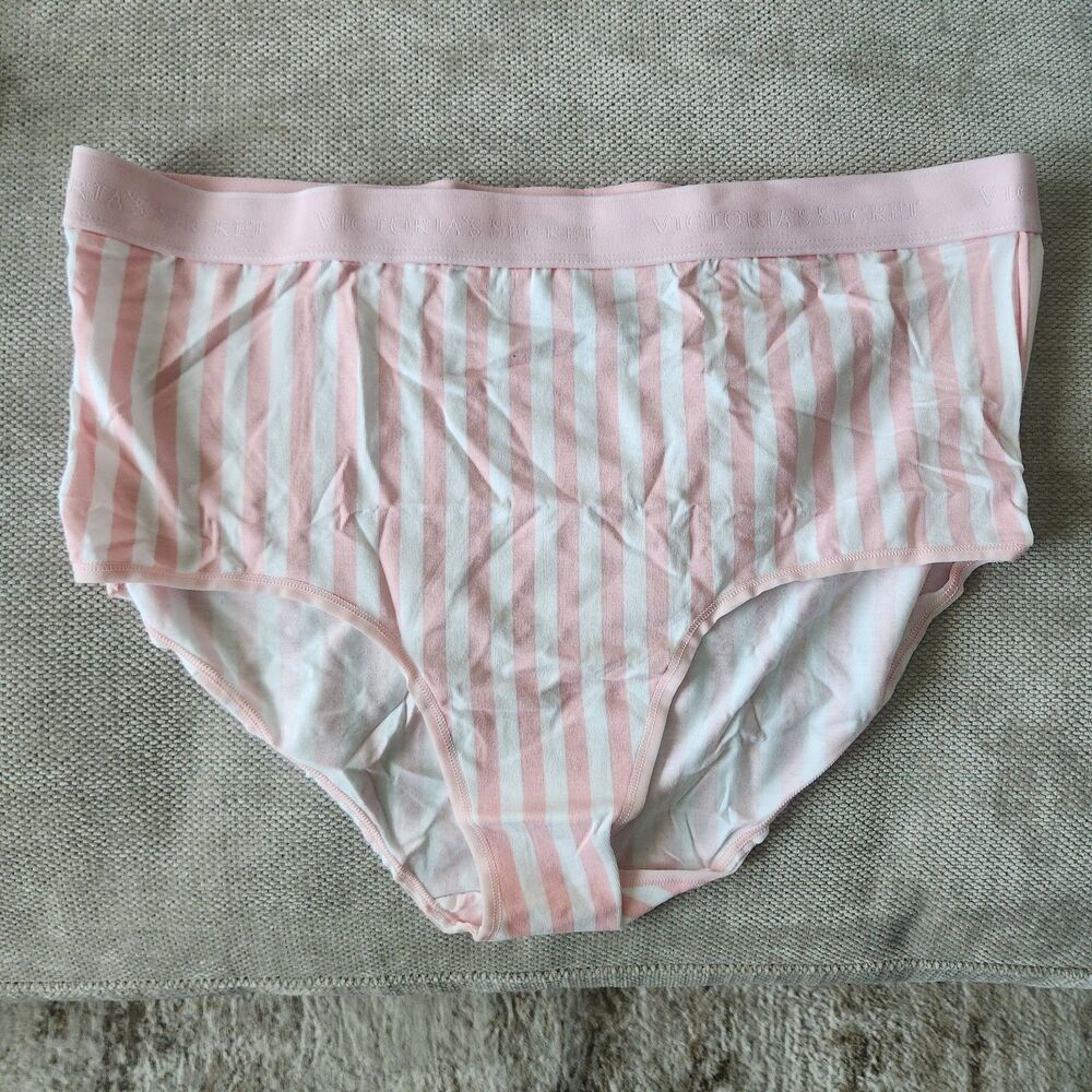 NEW Victoria Secret XL Pink Striped Modern Cotton Brief Panty